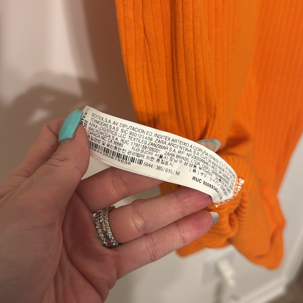 Zara Bright Orange Ribbed Textured Ruffle Dress - Picture 5 of 11